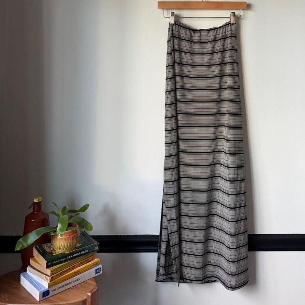 90s CLE Paris black striped maxi skirt